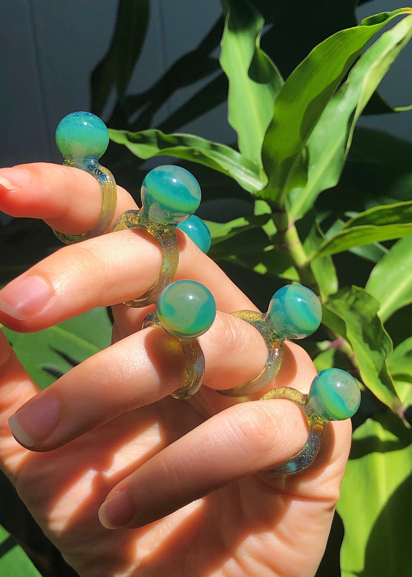 Sea Green Glass Orb Ring